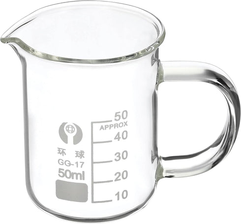 PATIKIL 50ml Glass Beaker with Handle, 3.3 Borosilicate Glass Graduated Measuring Cups with Spout for Kitchen Lab