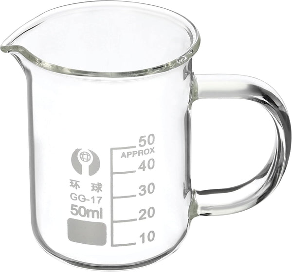 PATIKIL 50ml Glass Beaker with Handle, 3.3 Borosilicate Glass Graduated Measuring Cups with Spout for Kitchen Lab