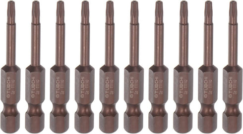10 Pcs T10 Torx Bit 1/4" Hex Shank, 2" Length Magnetic Security Star Screwdriver Power Tool, Red