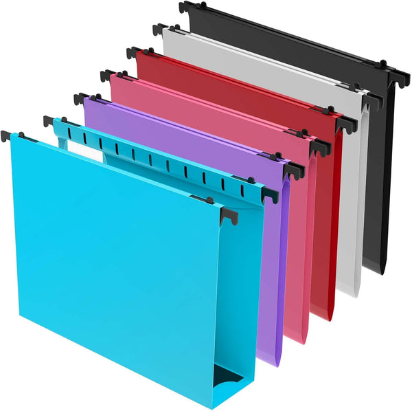 Extra Capacity Plastic Hanging File Folder, 12 Pack, Reinforced Hang Folders for Bulky Files, Assorted Colors