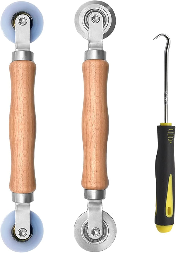 BAYTORY 3Pcs Window Screen Tool Kit, Spline Roller Tool with Wooden Handle & Steel/Nylon Bearing Wheels