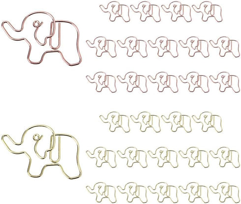 OWLFAVO 30pcs Elephant Shape Paper Clips, Clear Box, Rose Gold and Yellow Gold, Cute Office Supplies