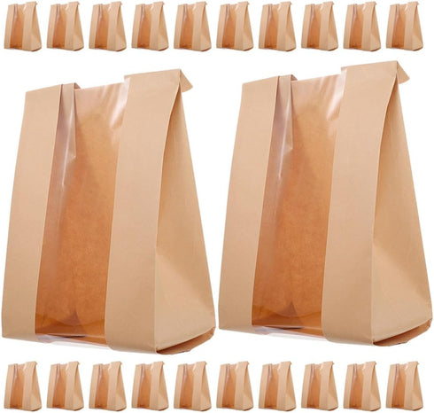 Unomor 100pcs Kraft Paper Bread Bags with Window for Baking Toast and
