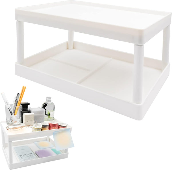 souG Desktop Storage Rack Organizer for Kitchen, Bathroom, Office, Double-Layer Cosmetic & Stationery Holder (White)