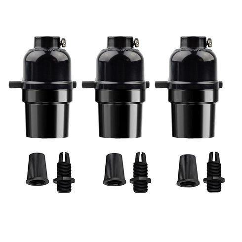 Phenolic Medium Base Light Socket with Push Switch, 3 Pack E26 Medium