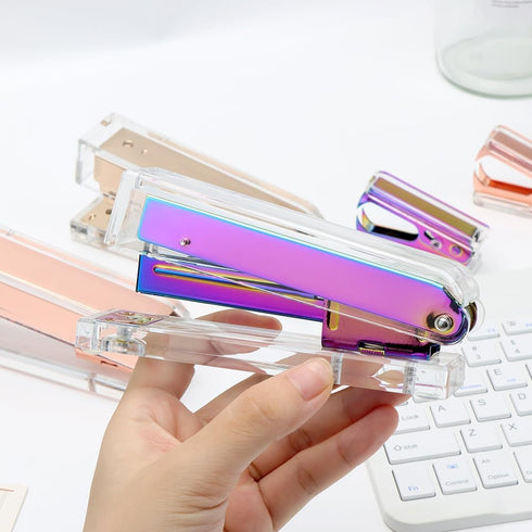 Clear Acrylic Rainbow Stapler Colorful Desktop Staplers with Classic Modern Design Sleek Office and Desk Accessories Gift Idea (Rainbow) by NatSumeBasics