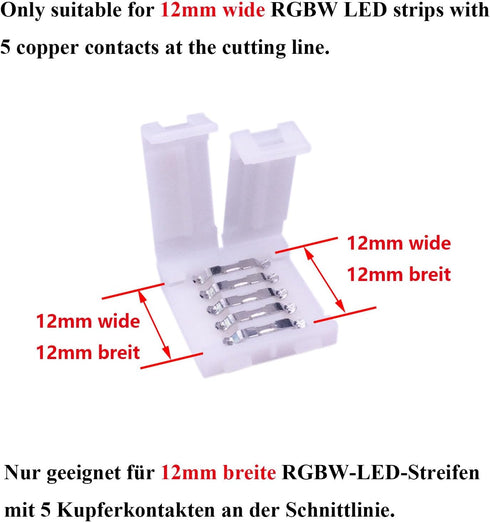 20pcs RGBW LED Strip Connector 5 pin 12mm Wide RGBW 5050 LED Tape Connector RGBW LED Ribbon Snap Down Connector 5-Conductor RGBW LED Rope Connector for 12mm Wide SMD 5050 RGBW LED Strip by LitaElek