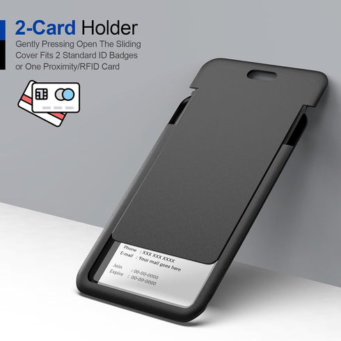 JINEASY ID 2 Pack Hard Plastic ID Badge Holder, Vertical Card Holder for Work Key Cards, Heavy Duty, Black