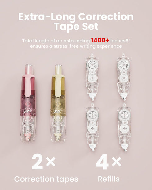 Four Candies 2PCS Refillable Retractable White Out Correction Tape with 4 Extra Refills, Mini Aesthetic Applicator