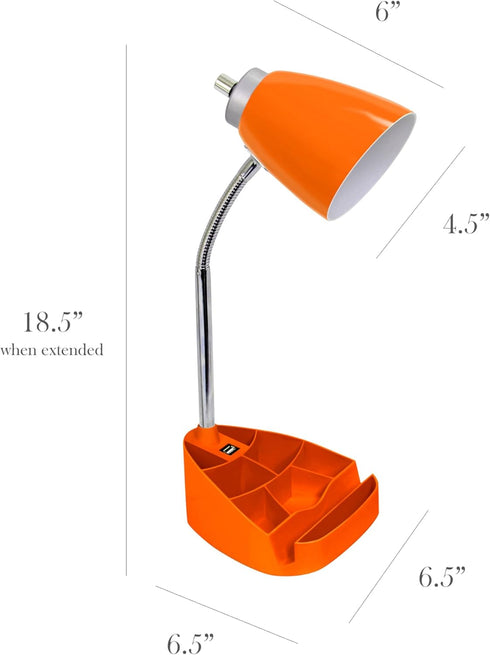 LD1093-ORG 18.5" Simple Designs All-in-One Gooseneck Desk Lamp with iPad Stand, Book Holder, and Convenient USB Port