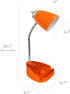 LD1093-ORG 18.5" Simple Designs All-in-One Gooseneck Desk Lamp with iPad Stand, Book Holder, and Convenient USB Port