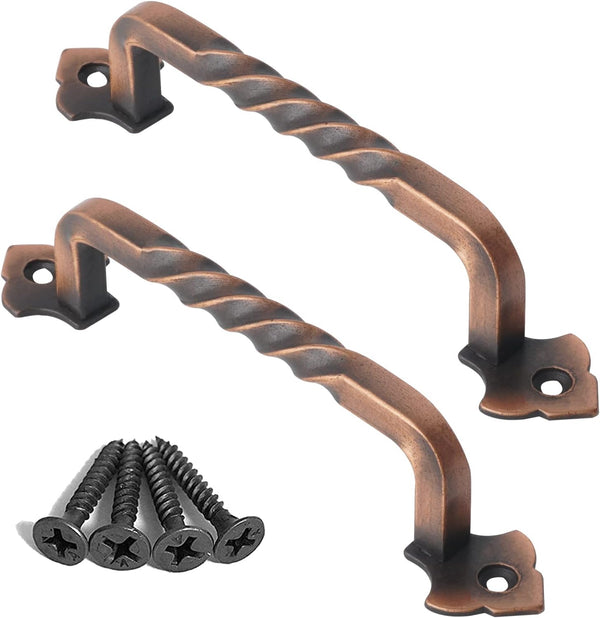 OVOV 2 Pack Barn Door Pull Handle Hardware for Wooden Garden Gate Shed Cabinet Door (Copper)