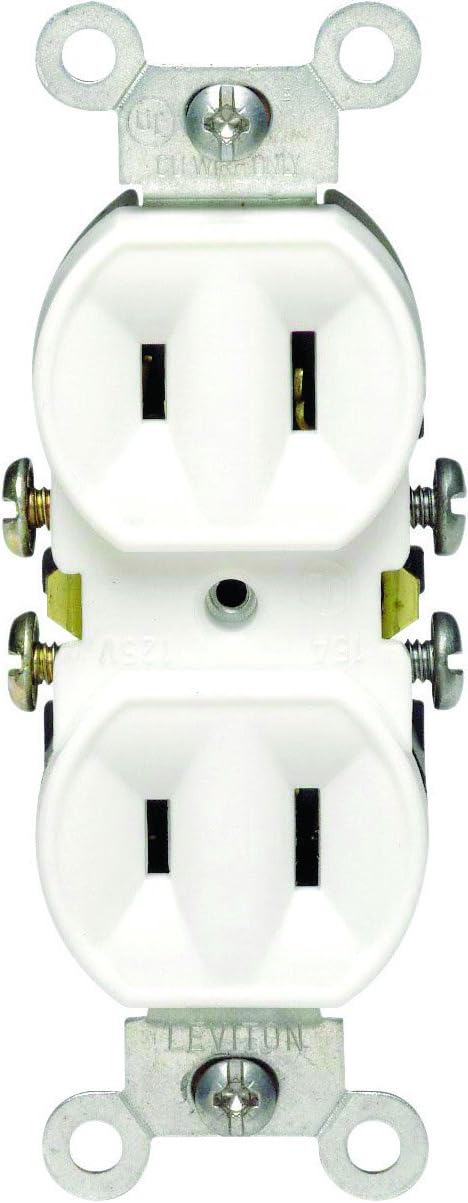 Leviton 223-W 15 Amp Duplex Receptacle, 125 Volt, Non-Grounded, Residential Grade, White