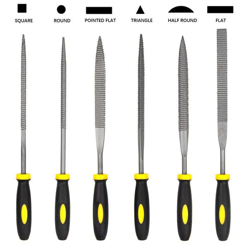 Wood Rasp File Kit - 12 Assorted Small Metal Needle Files Set with Brush and Hand Strap Carrying Case