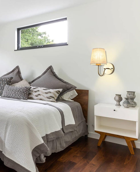1 Pack E26 Bulb LASENCHOO Gold Wall Sconce, Modern Sconces Wall Lighting Vintage Wall Light Fixtures with Fabric