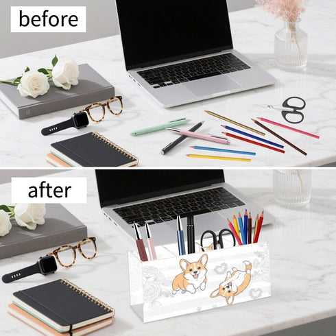 Ainavmxzs 4 Countertop Cute Dogs Acrylic Pencil Holder For Desk With Compartments Makeup Organizer Brush Storage Bar