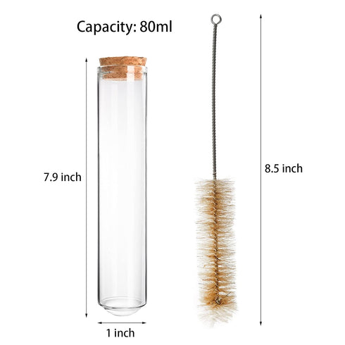 Bekith 24pcs 80ml Clear Glass Test Tubes with Cork Stoppers and 2 Brush, 25x200mm Glass Test Tube for Bath Salt, Candy Storage, Plants, Party Favors, Scientific Experiments