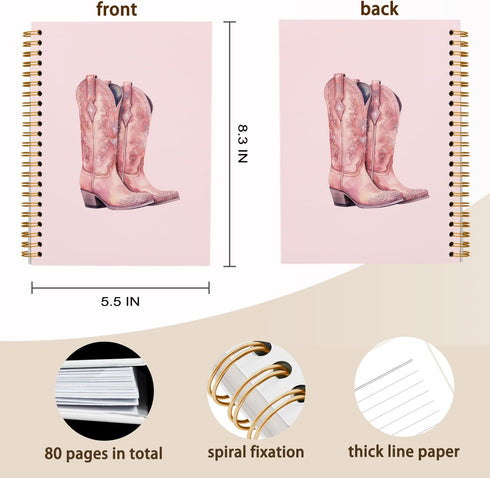 Pink Notebook, Cowgirl Western Preppy Journal, Trendy Hardcover Spiral Notebook for Teen Girls, 5.5x8.3