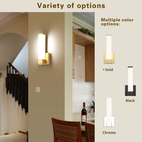 12" Inch 12W 4000K 110V Gold Wall Lights for Bedroom Modern Indoor LED Hallway Sconces Corner Light Height Bedside