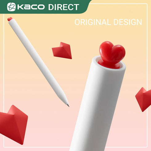 Kaco FIRST Gel Ink Pens, 2 Pieces Cute Heart Pen Set with 4 Extra Black Refills (2 White)