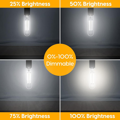 E26 LED Bulb 6W Dimmable, 6 Pack, Daylight 5500K Edison Bulb, 700lm Equal 60 Watt, T10 Tubular for Rustic Lighting