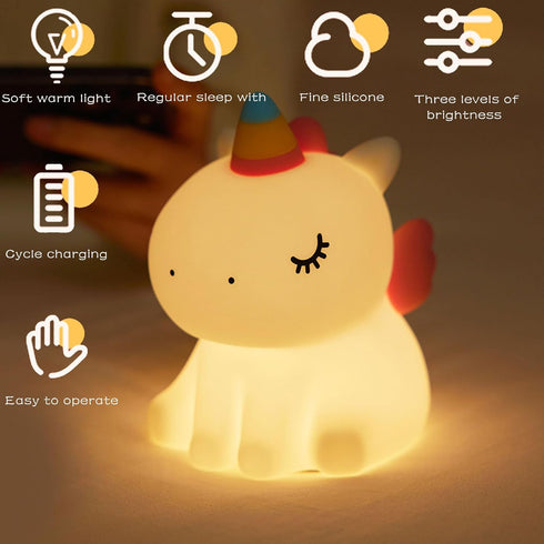 Hplvetoys Unicorn Night Light,Silicone LED Duck Lamp,Cute Lamps,Rechargeable Bedside Touch Lamp