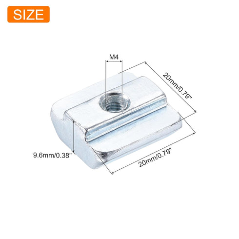 uxcell 10Pcs M4 T Nut Tee Sliding Slot Nuts, T-Slot Nut Hammer Nut Block Square Nut Fastener Carbon Steel Nickel Plated for Aluminum Extrusion Profile 4040 Series