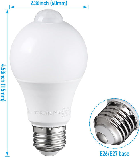 TORCHSTAR LED Motion Sensor Light Bulb, 9W (60W Equivalent), 900LM, E26 Base, A19 Motion Activated for Laundry,