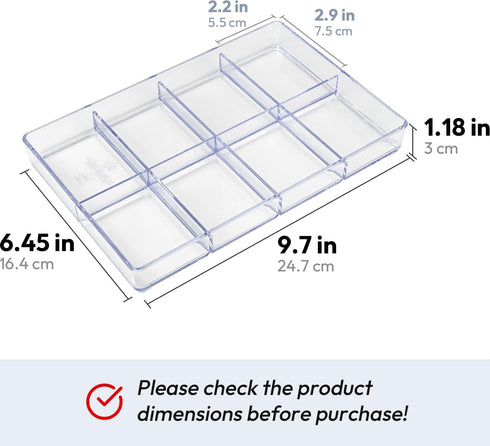 Carrotez Desk Drawer Organizer Tray, 8 Grid Stackable Clear Plastic Storage Organizer for Office Supplies