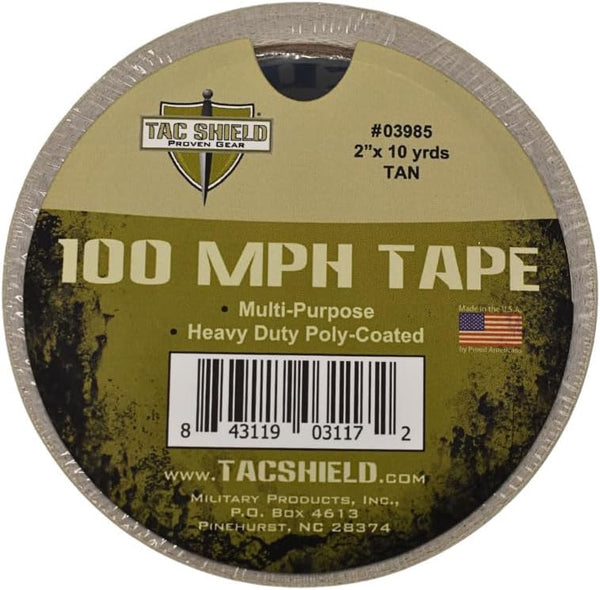 Tac Shield Heavy Duty 100 MPH Tape, 10-Yards, 2"-Wide, Weather Resistant Repair Tape, Made in USA, Tan