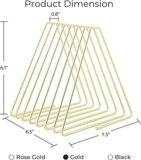 Y YOMA Gold File Folder Racks, Triangle Magazine Holder Metal Organizer for Desk, 7 Compartments