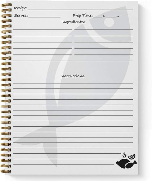 Softcover Eat Well 8.5" x 11" Recipe Spiral Notebook/Journal, 120 Recipe Pages, Durable Cover, Gold Wire-o Spiral
