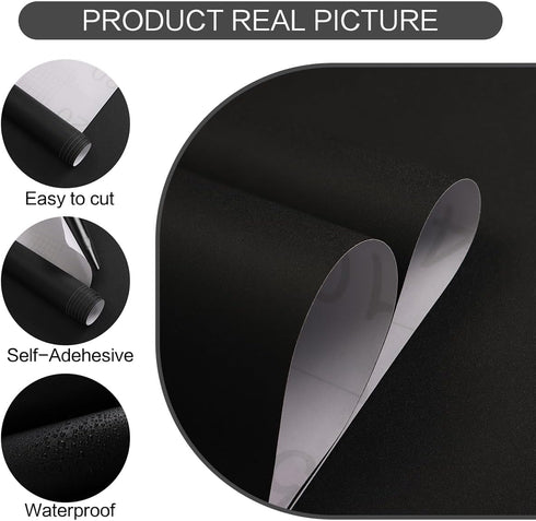 Black Peel and Stick Wallpaper, Solid Black Contact Paper 15.7inch x 118.1inch, Self Adhesive Removable for Cabinets