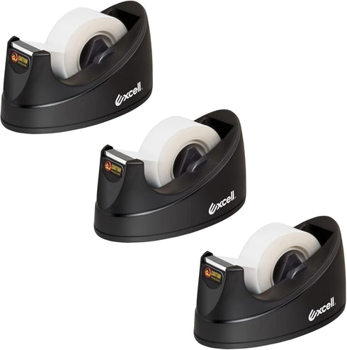 Excell Mini Desktop Tape Dispenser (1" core) with Adhesive Bottom, Easy for One-Hand Use (3 Pack)
