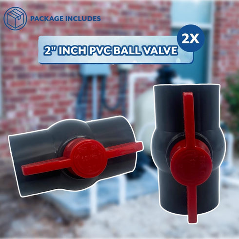 Poolzilla 2" PVC Ball Valve (2 Pack) - Leak-Proof Shut-Off Valve with Easy-Turn Handle for Schedule 40 PVC