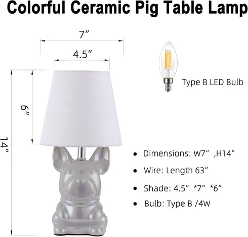 Set 2 4W Bulb EOEYYOYB of Ceramic Table Lamp, Puppy Shape Desk Lamp Cute Bedside Lamp for Nightstand, Living Room