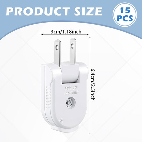 15 Pcs Extension Cord Replacement Plug 2 Prong 125V 15A Male Power Plug Rotatable Electric Plugs Lamp Plug for Small Appliances Power Strips DIY Craft Projects (White)