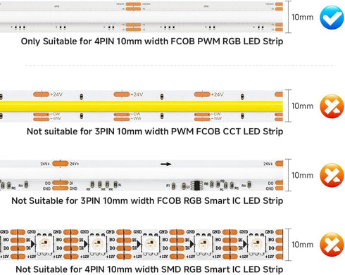 10MM 4PIN Wire,4pin JST,4-PIN 22AWG BTF-LIGHTING FCOB COB Connector Kit for PWM FCOB COB RGB LED Strip