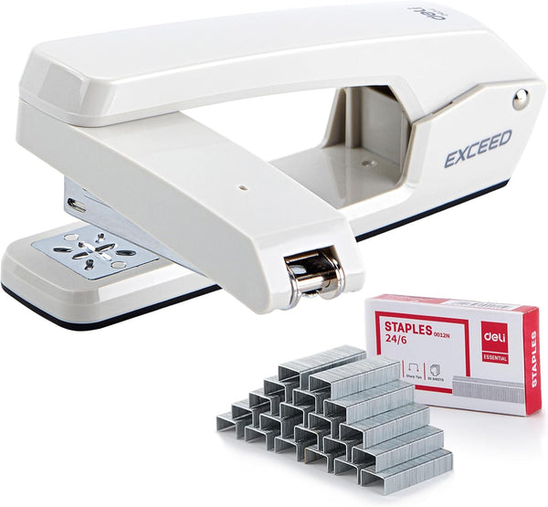 Deli/EZWORK Swing-Arm Swivel Stapler, 25 Sheets Capacity, 360 Degree Rotate Desk Stapler with 1000 Staples