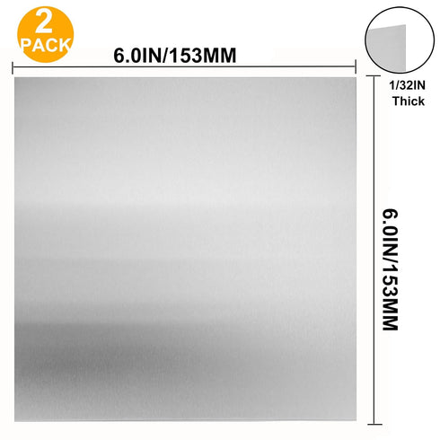 2Pcs 430 Stainless Steel Sheet Metal - 6" x 6" x 1/32" Inch Plates for Crafting and Magnetic Mount Board