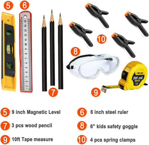 QeeHeng Set 25Pcs Hammer,Kids Set Kids Real Tool for Young Builders,Children Size Real Hand Tools Educational Tool Belt