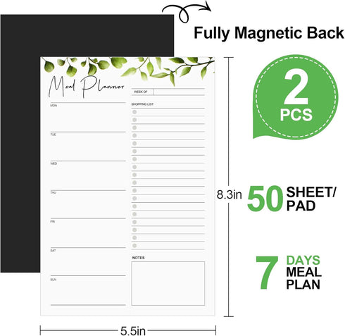 Joyberg 2 PCS Weekly Meal Planner Magnetic for Fridge 8.3x5.5”, Undated Weekly Meal Planner and Grocery List Tearable Shopping List, Magnetic Menu Planner for Fridge for Weekly Plan - 50 Pages/Book by Joyberg