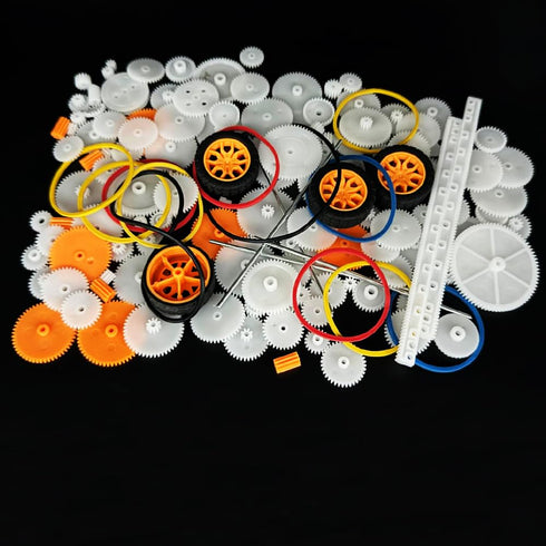 Nieustraszony 150PCS Set (150) Plastic Gear Kit Toy Wheel with Shaft Axles Rubber Band Small Gear for Motor RC Car