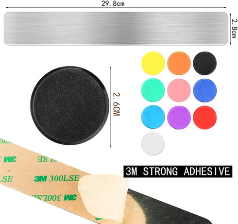 Magnetic Bulletin Strips 5PCS Self Adhesive Frameless Stainless Iron Bulletin Board Bar with 10 Magnetic Buttons for Memo Photo Notes Office School Home by LAOJU