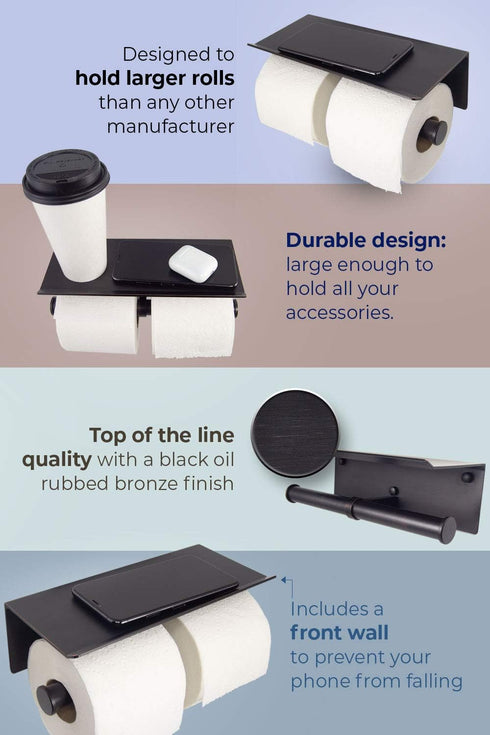 Neater Nest Modern Reversible Toilet Paper Holder with Phone Shelf - Oil Rubbed Bronze