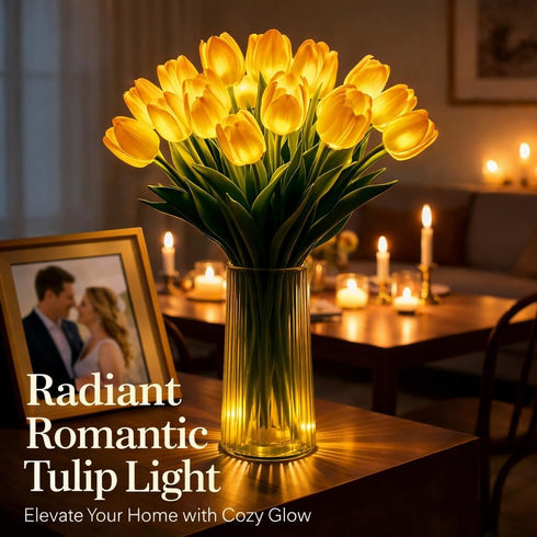 (5*White Radiant Romantic Tulip Light with Vase, LED Tulips Night Lamp, LED Artificial Flowers Ambient Night Lamp