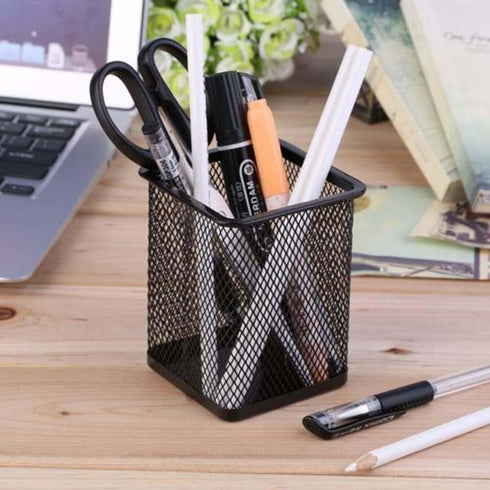EORTA Black Metal Mesh 3 Pack Square Pen Holders, Pencil Holders, Desk Stationery Organizer Cups