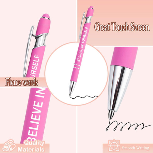 PASISIBICK 12 Pieces Pink Motivational Quotes Snarky Screen Touch Ballpoint Pens, Black Ink, Office Scriptures (Pink)