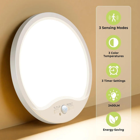 3000K/4000K/6500K 12Inch 24W Closet hepside Motion Sensor Ceiling Light Wired, LED Flush Mount Ceiling Light Fixture
