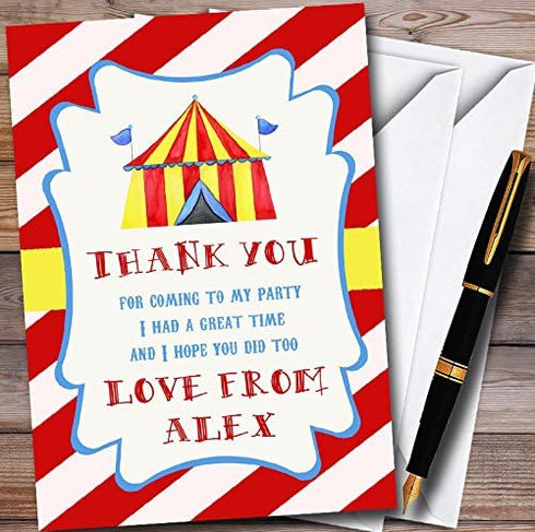 The Card Zoo Carnival Circus Red Personalized Childrens Birthday Party Thank You Cards